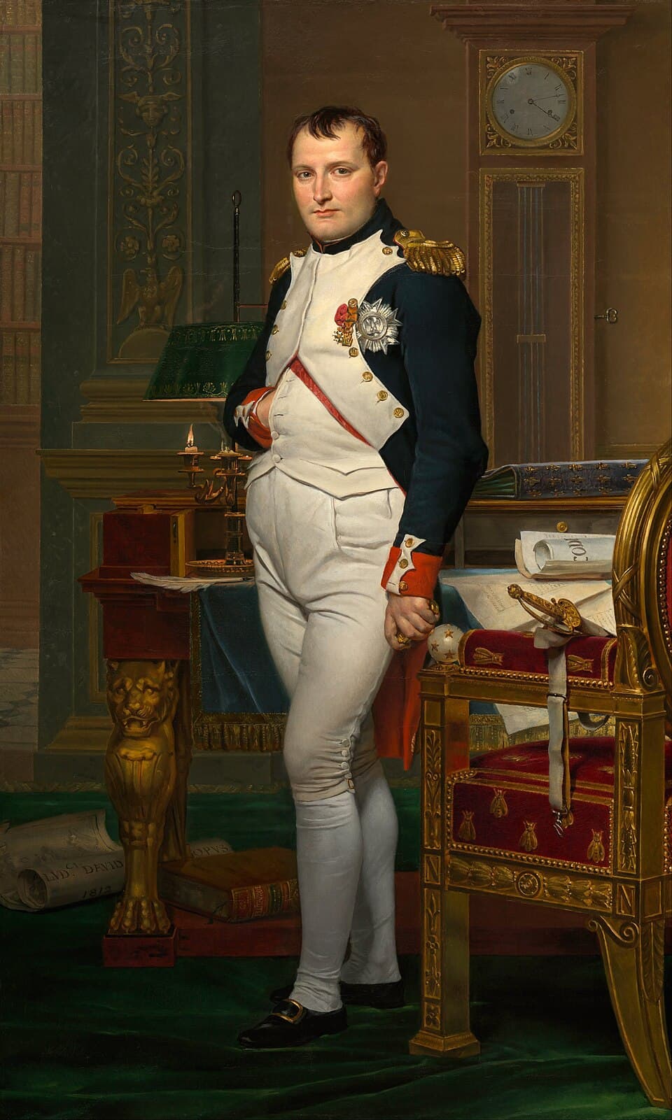 Portrait of Emperor Napoleon I in his study at the Tuileries palace, painted by Jacques-Louis David in 1812